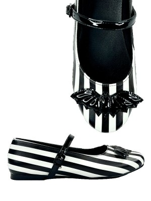 Yru Mary Jane Bat Stripe Flats Stripes / Black / White | 2947MFTRI