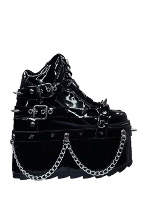 Yru Qozmo Bndg Spike Platform Shoes Black / Silver | 9820ENTQJ