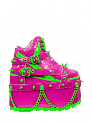 Yru Qozmo Bndg Spike Platform Shoes Pink / Green | 8651LNZDI