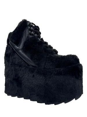 Yru Qozmo Fur Platform Shoes Black | 7190APYKQ