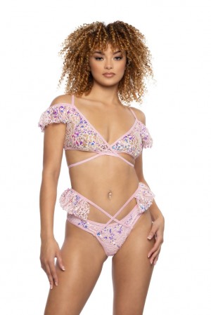 Yru Sequin Lace Ruffle Wrap Bottom Bottoms Pink | 8175MVRBP