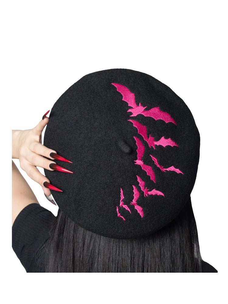 Yru Bat Beret Hats Black / Pink | 9428HBXDP