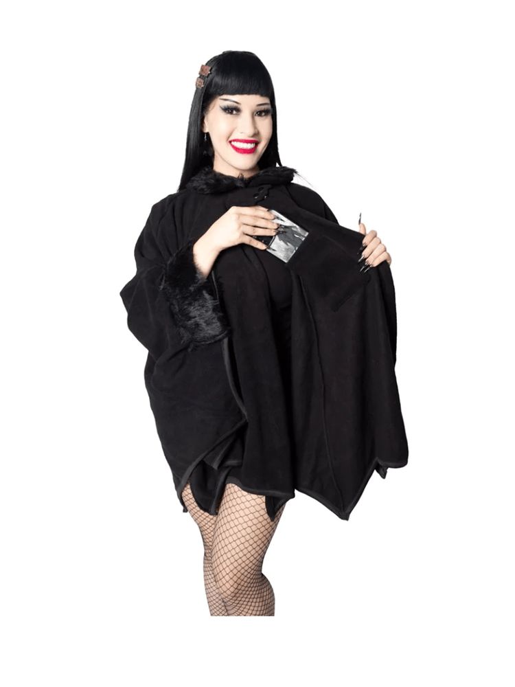 Yru Glamour Ghoul Web Cape Fur Tops Black | 5296KTXLG