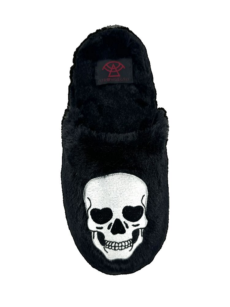 Yru Kozy Skull Slippers Black / White | 0153ADVBX