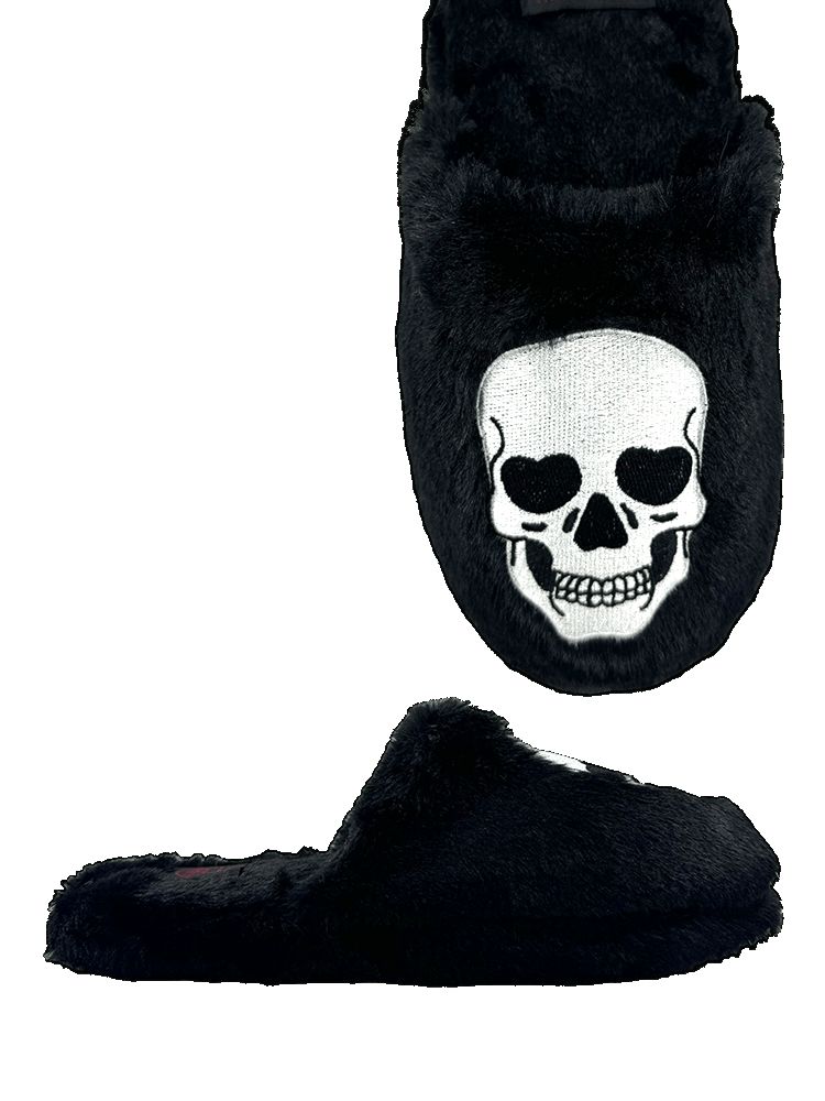 Yru Kozy Skull Slippers Black / White | 0153ADVBX