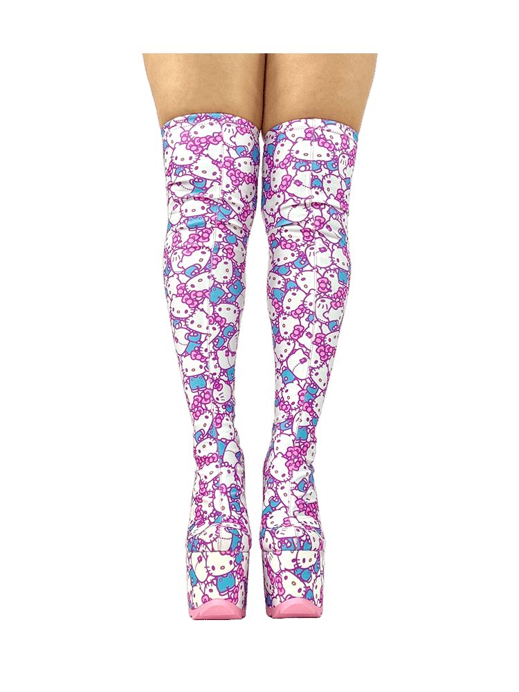 Yru Labyrinth Kawaii Hello Kitty Boots White / Pink / Blue | 8056ZVJXG