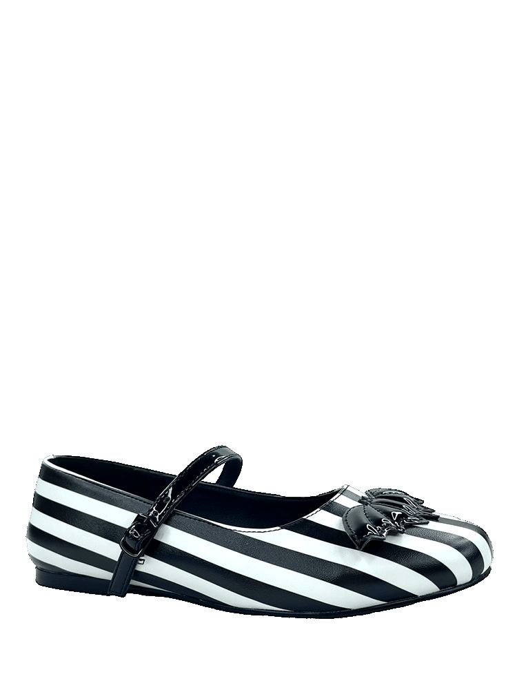 Yru Mary Jane Bat Stripe Flats Stripes / Black / White | 2947MFTRI