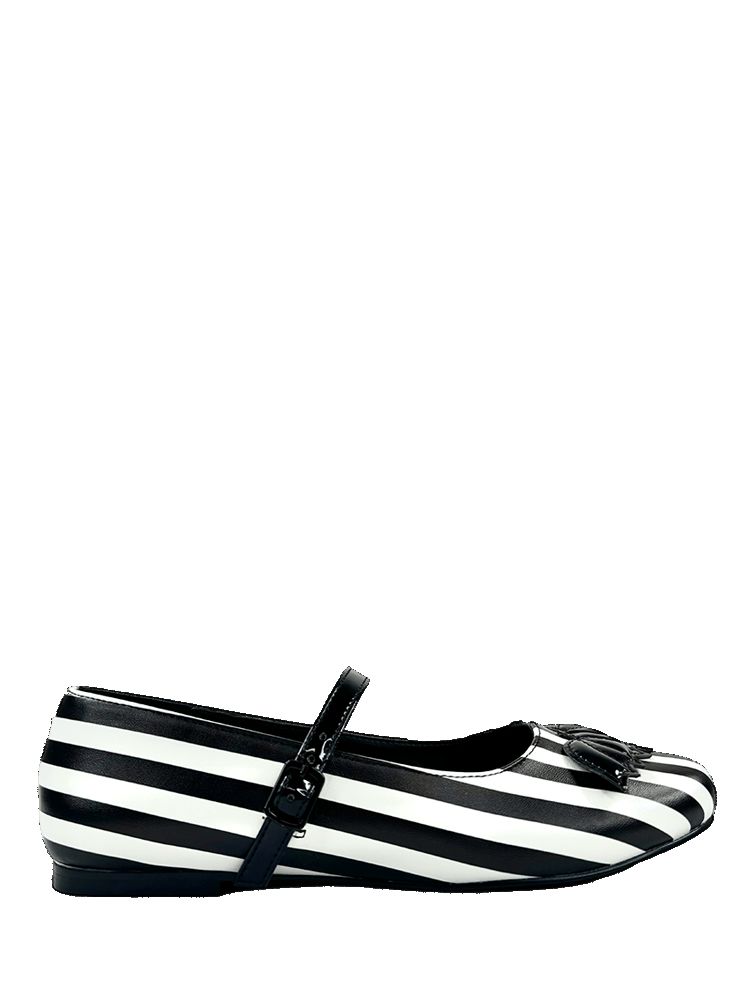 Yru Mary Jane Bat Stripe Flats Stripes / Black / White | 2947MFTRI