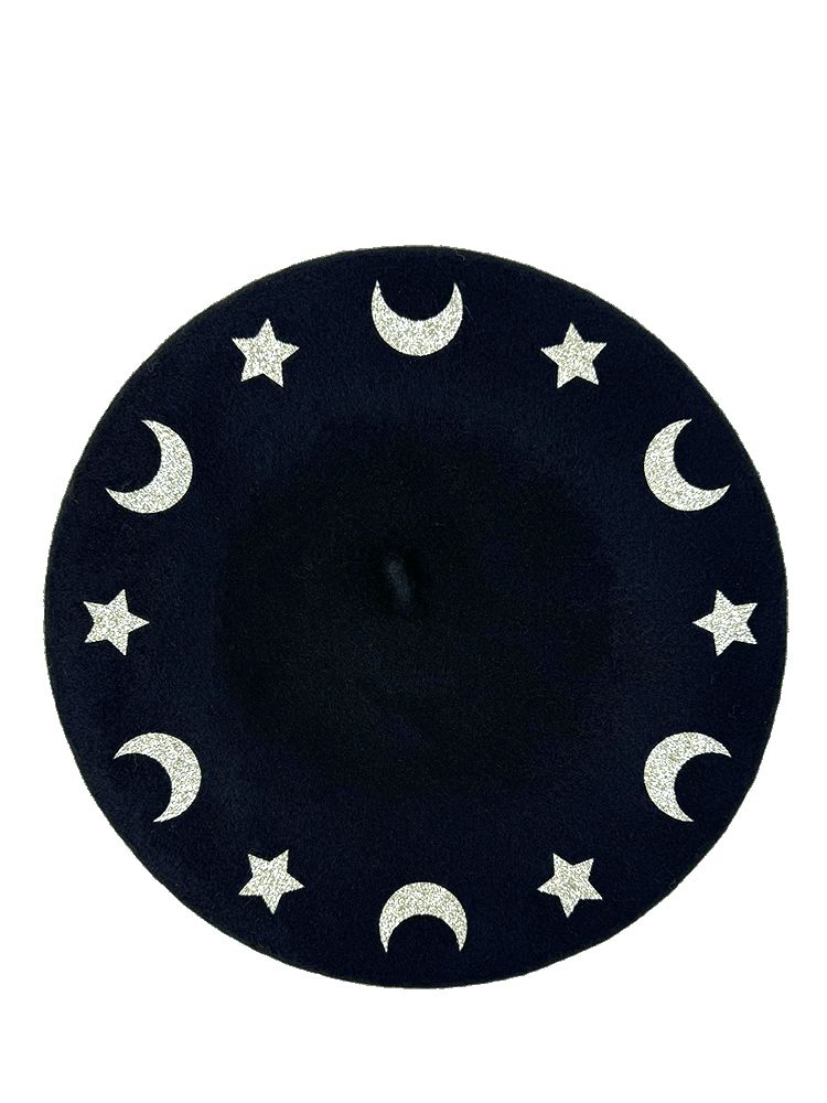 Yru Moon Star Beret Hats Black / Gold | 1930KOXAJ