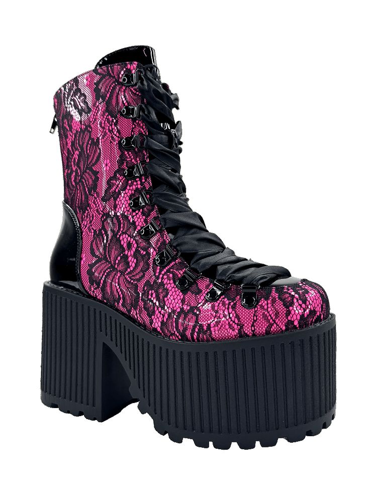 Yru Pandora Lace Boots Black / Pink | 5821PARWH