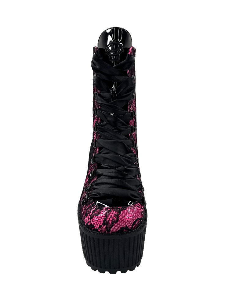 Yru Pandora Lace Boots Black / Pink | 5821PARWH