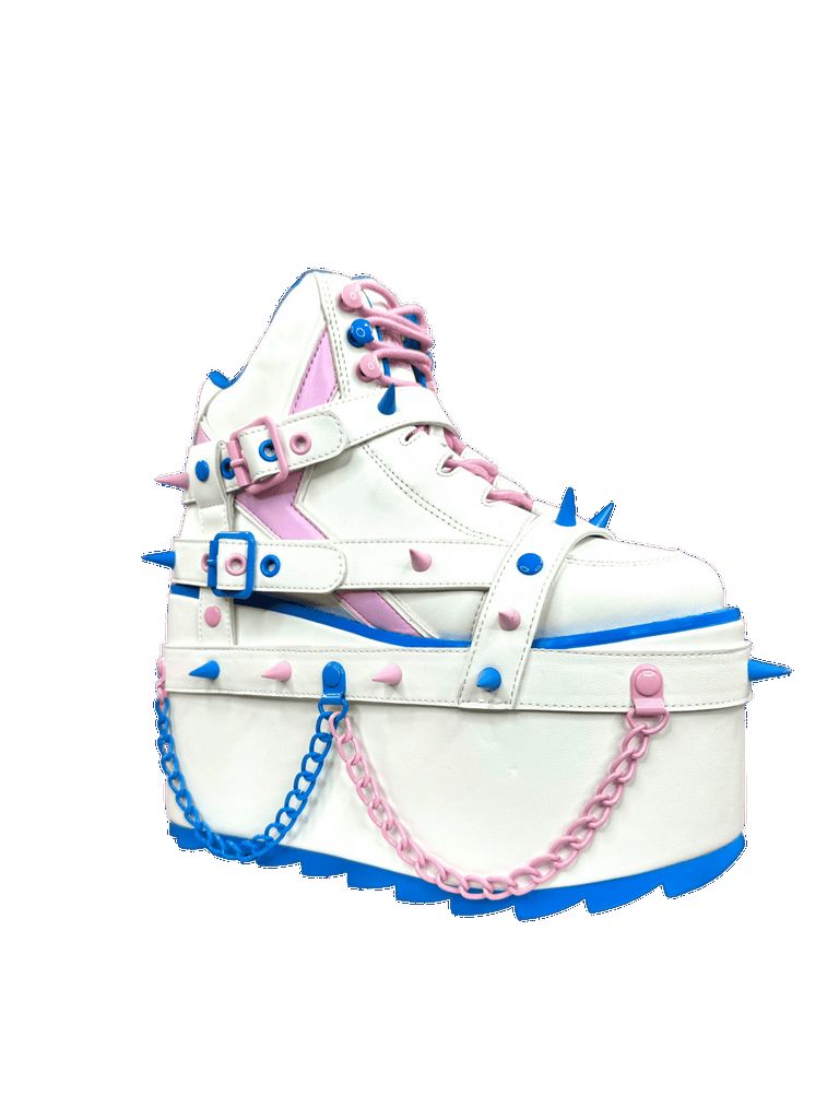 Yru Qozmo Bndg Spike Platform Shoes White / Pink / Blue | 2045KFLSJ