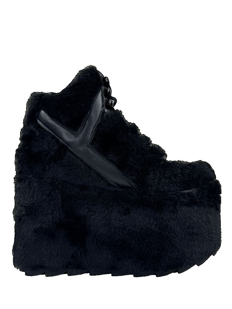 Yru Qozmo Fur Platform Shoes Black | 7190APYKQ