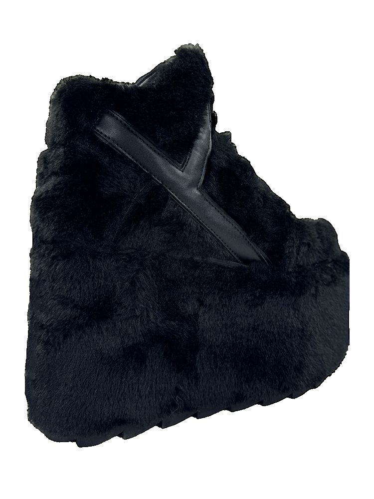 Yru Qozmo Fur Platform Shoes Black | 7190APYKQ