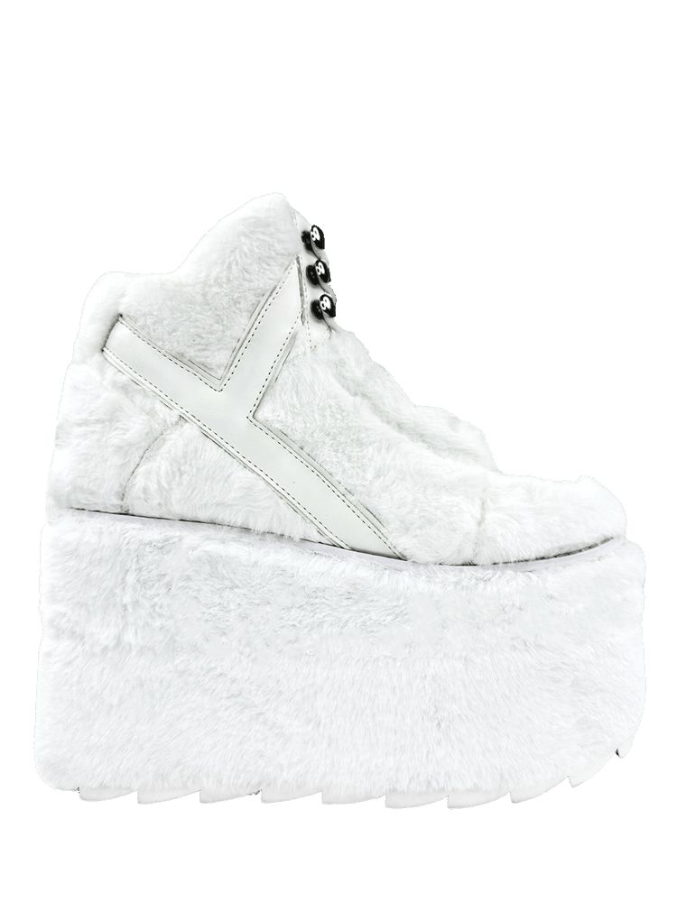 Yru Qozmo Fur Platform Shoes White | 4907MNWZI