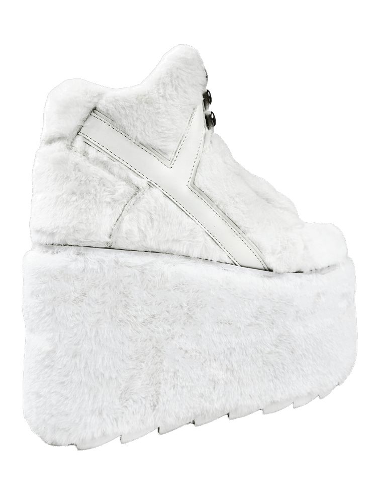 Yru Qozmo Fur Platform Shoes White | 4907MNWZI