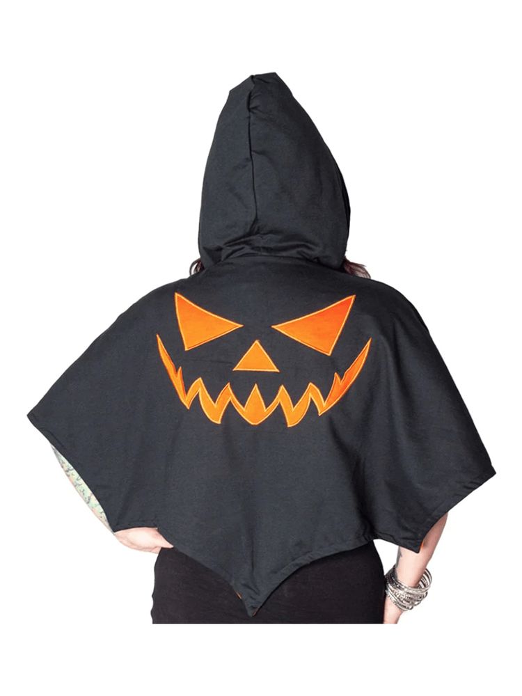 Yru Reversible Trick Or Treat Pumpkin Shoulder Cape Tops Black / Orange | 4319EKPWY