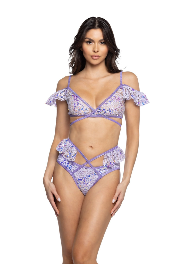 Yru Sequin Lace Ruffle Wrap Bottom Bottoms Lavender | 1640LYZUX