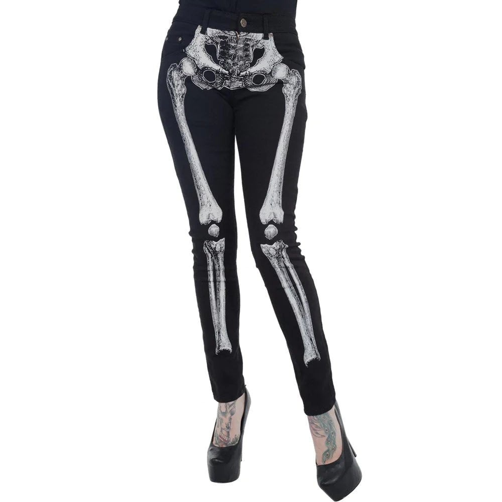 Yru Skeleton Skinny Jeans Bottoms White Beige | 4925FWDEL