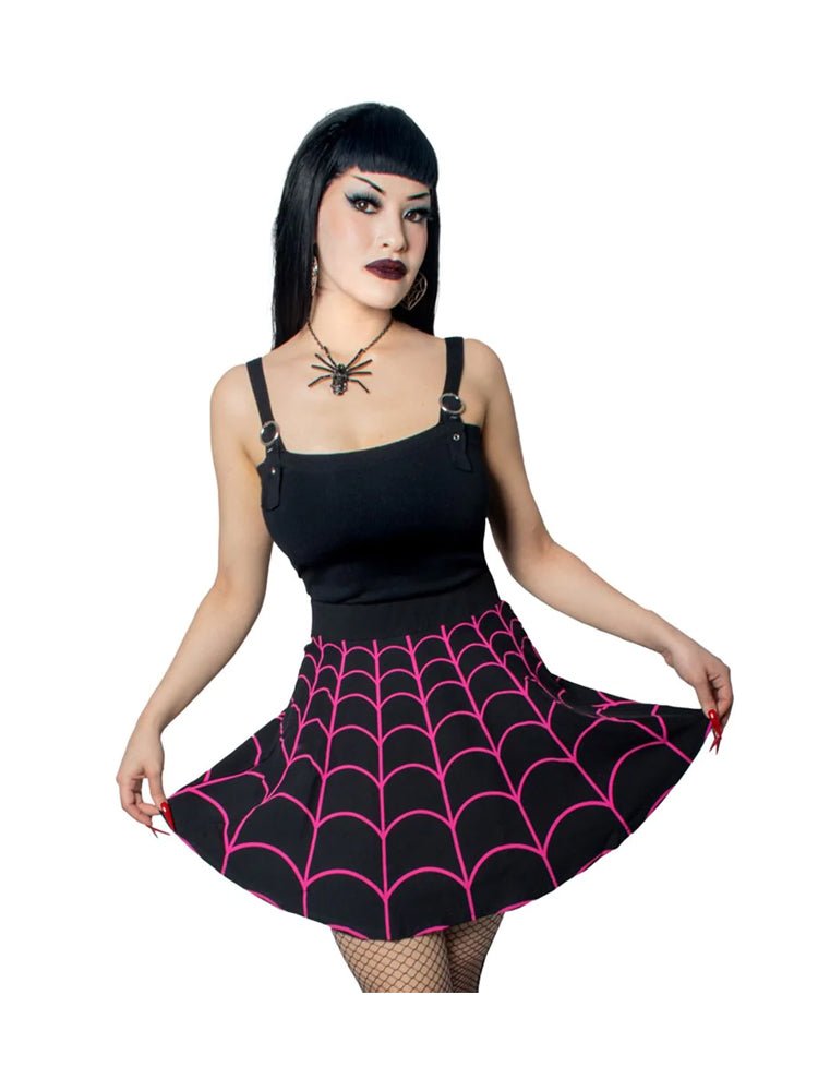 Yru Spider Web Skater Skirt Bottoms Black / Pink | 9302YJZNS