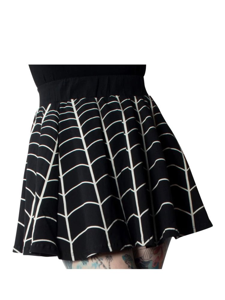 Yru Spiderweb Skater Skirt Bottoms Black / White | 3209RIBYS