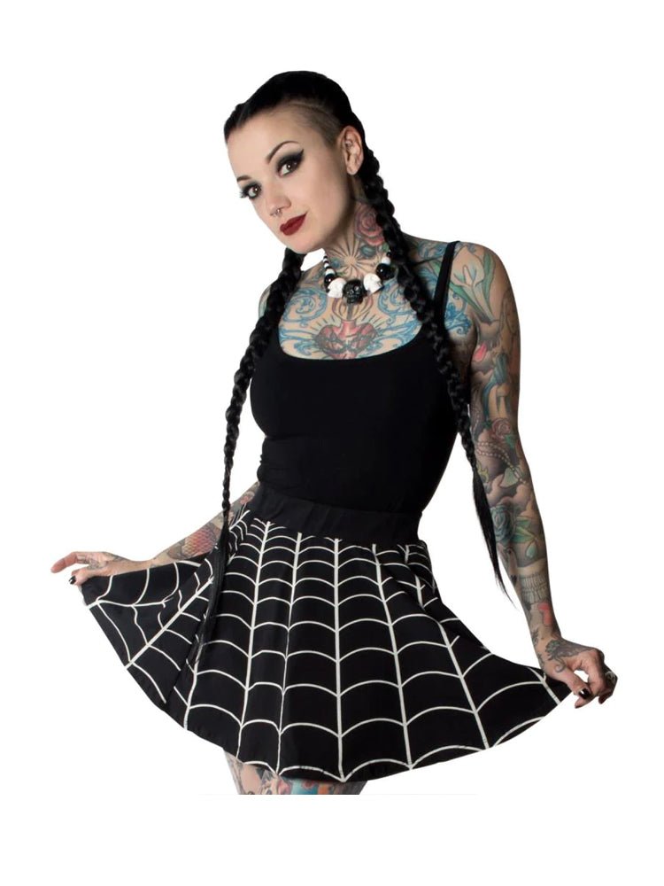 Yru Spiderweb Skater Skirt Bottoms Black / White | 3209RIBYS