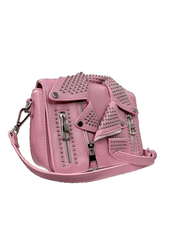 Yru Studded Leather Jacket Purse Bags Pink | 0695WBADI