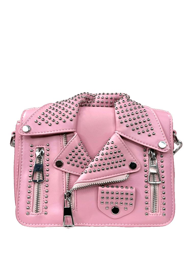 Yru Studded Leather Jacket Purse Bags Pink | 0695WBADI