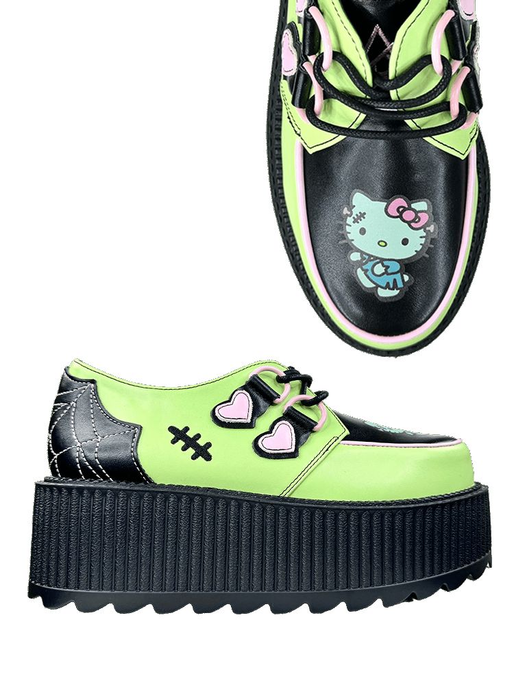 Yru Super Kreep Frankie Hello Kitty Platform Shoes Green / Black | 5937IXFVH