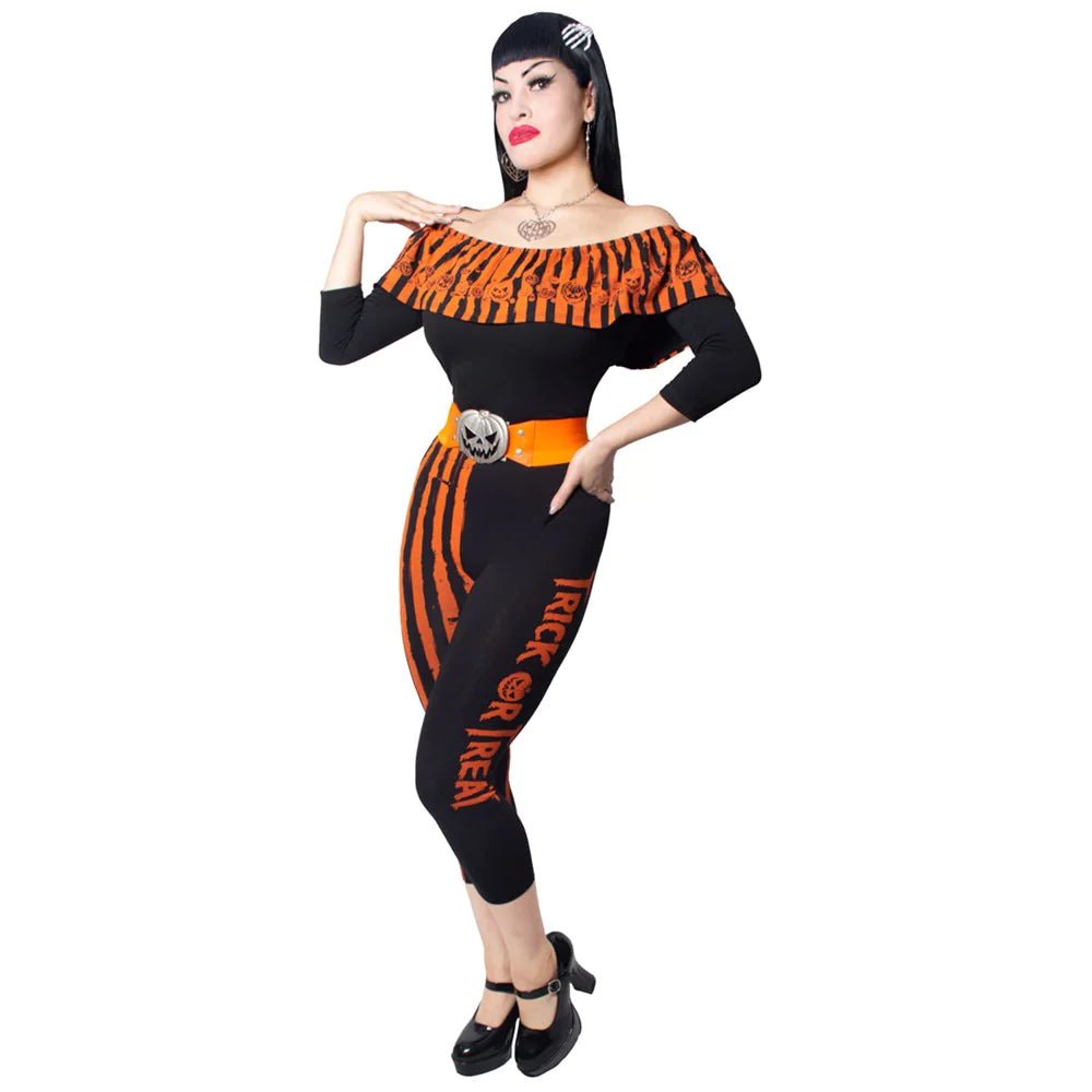 Yru Trick Or Treat Stripe Capri Leggings Bottoms Stripes / Black / Orange | 5719XATJS