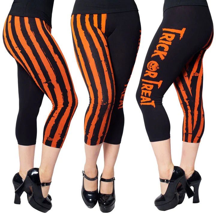 Yru Trick Or Treat Stripe Capri Leggings Bottoms Stripes / Black / Orange | 5719XATJS