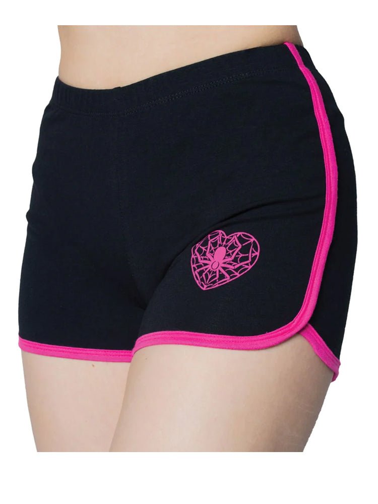 Yru Web Heart Running Shorts Bottoms Black / Pink | 1604MIHBT