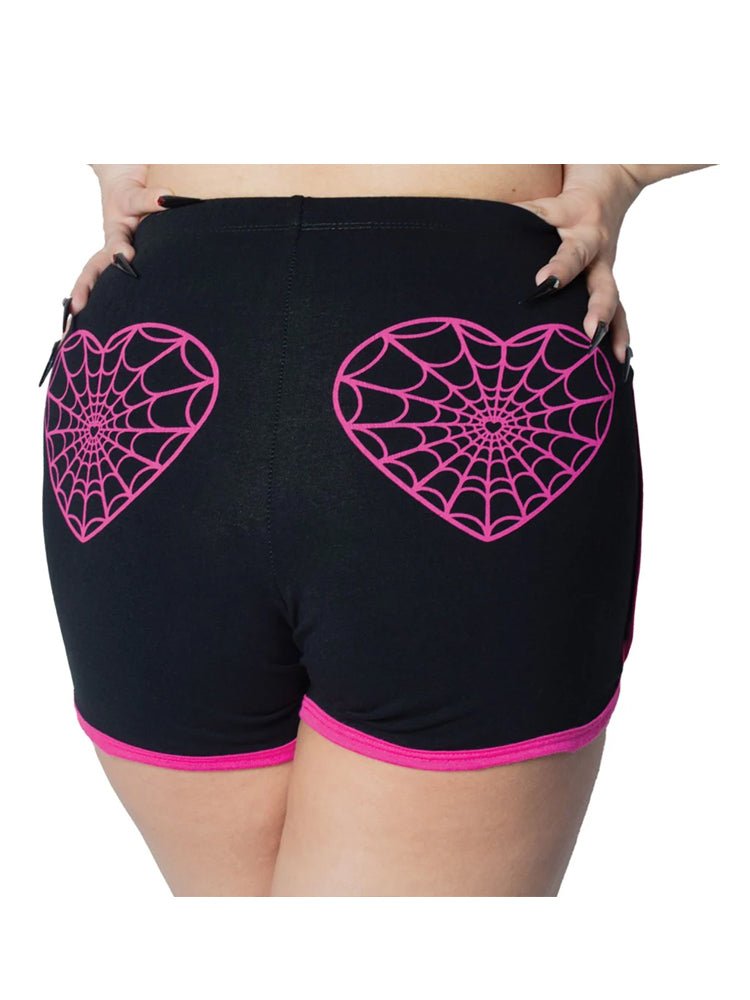 Yru Web Heart Running Shorts Bottoms Black / Pink | 1604MIHBT